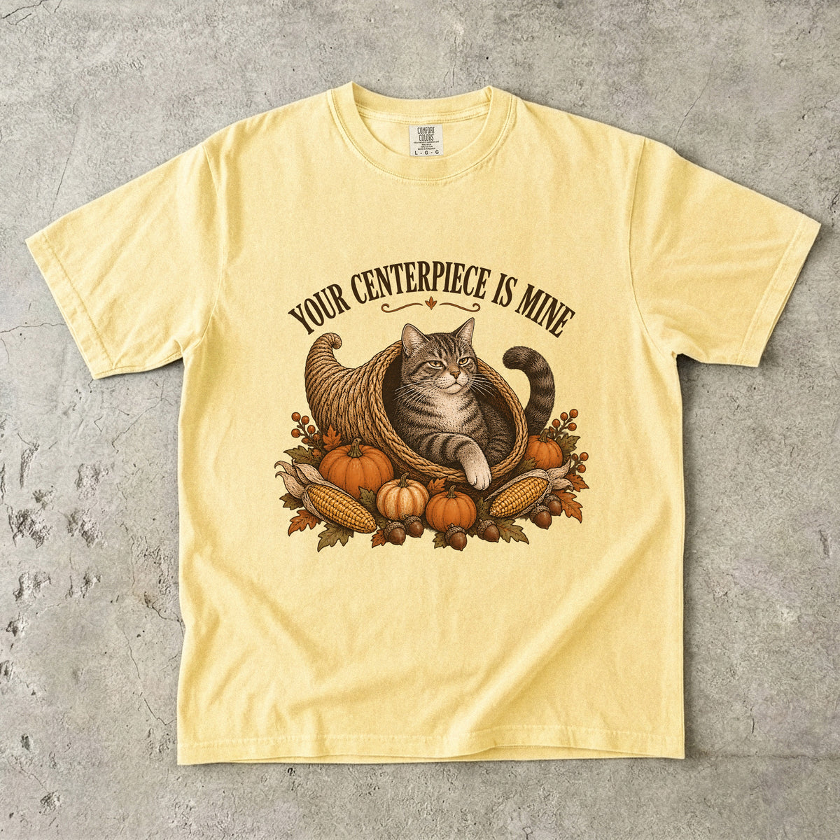 Your Centerpiece Is Mine Shirt, Funny Cat Thanksgiving Tee, Tabby Cat Cornucopia Fall Shirt, Comfort Colors Cat Mom Gift