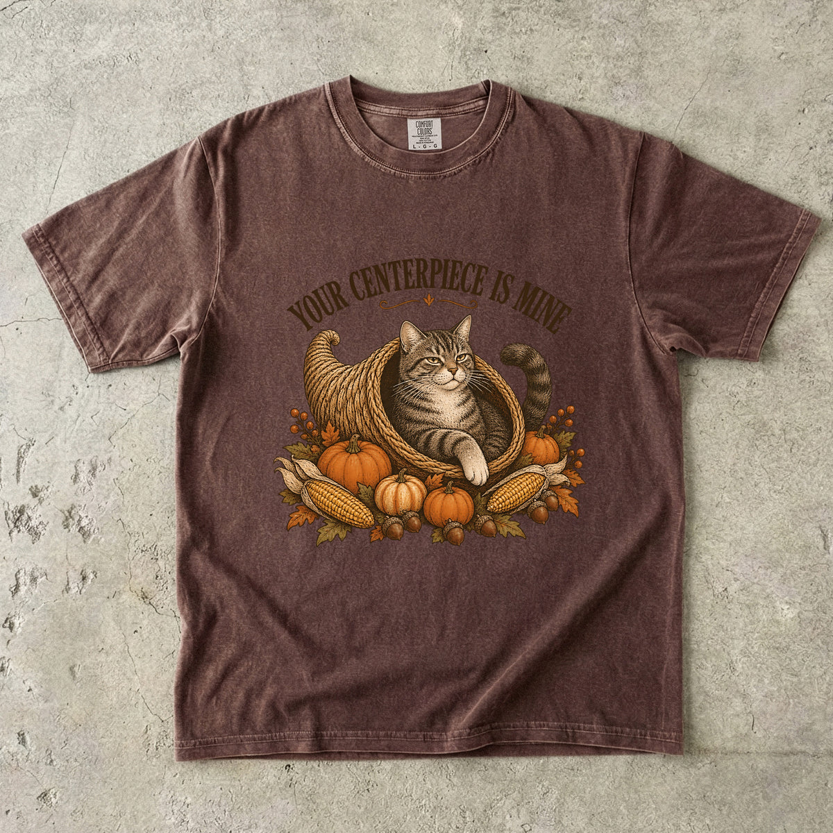 Your Centerpiece Is Mine Shirt, Funny Cat Thanksgiving Tee, Tabby Cat Cornucopia Fall Shirt, Comfort Colors Cat Mom Gift