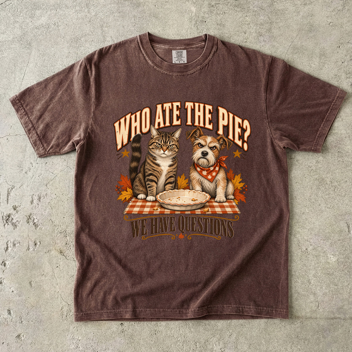 Who Ate The Pie Shirt, Funny Cat and Dog Thanksgiving Tee, We Have Questions Pet Shirt, Comfort Colors Dog Mom Cat Mom Gift