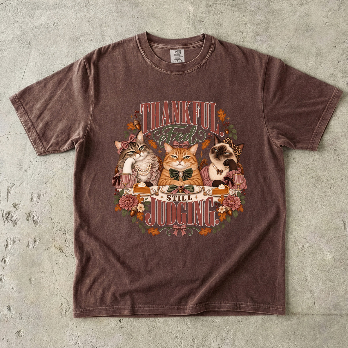 Thankful Not Judging Funny Cat Thanksgiving T-Shirt | Sarcastic Fall Cat Lover Tee | Comfort Colors 1717 Garment-Dyed Unisex Shirt | Friendsgiving Cat Mom Gift