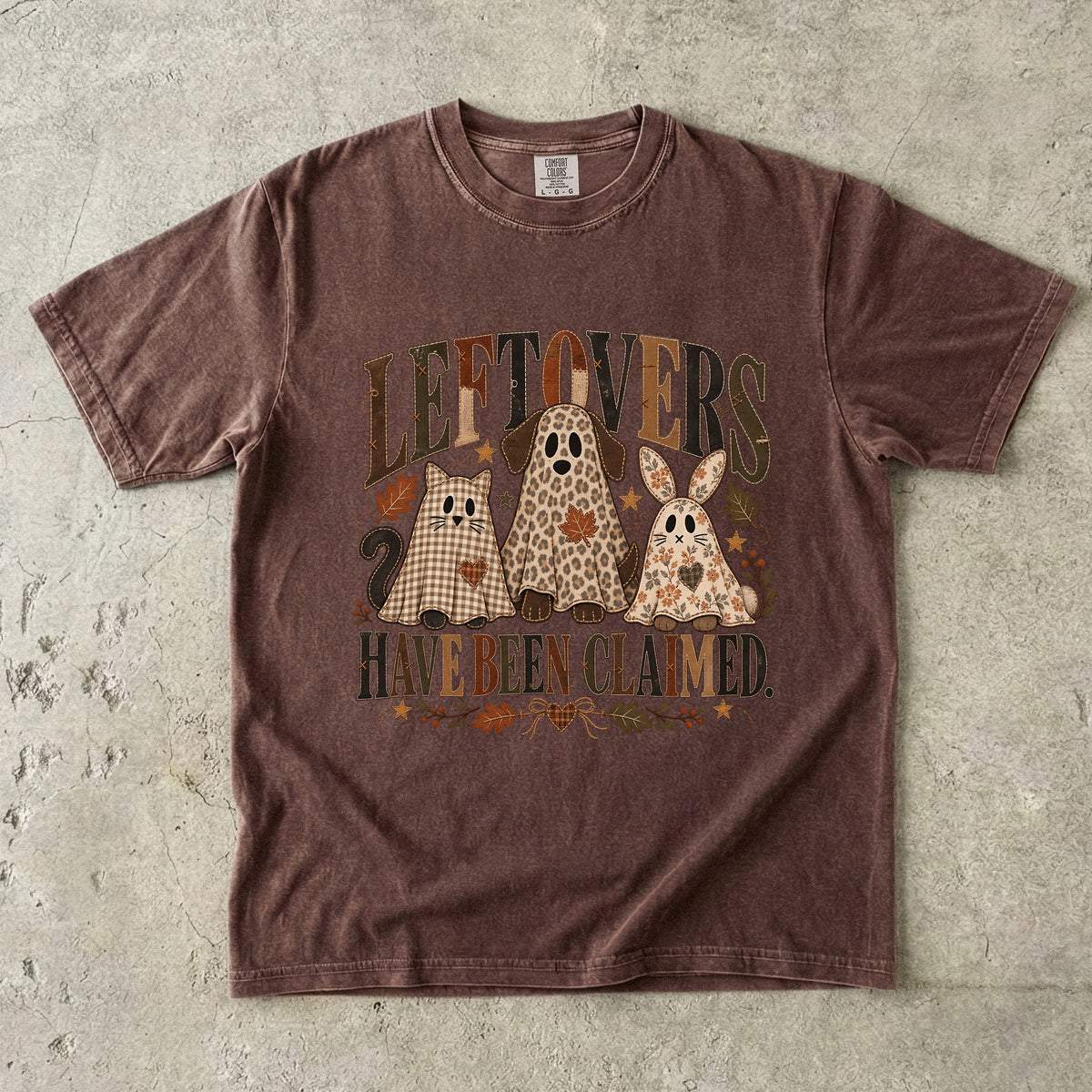 Leftovers Have Been Claimed Funny Thanksgiving T-Shirt | Cat Dog and Bunny Pet Lover Tee | Comfort Colors 1717 Garment-Dyed Unisex Shirt | Fall Pet Mom Gift