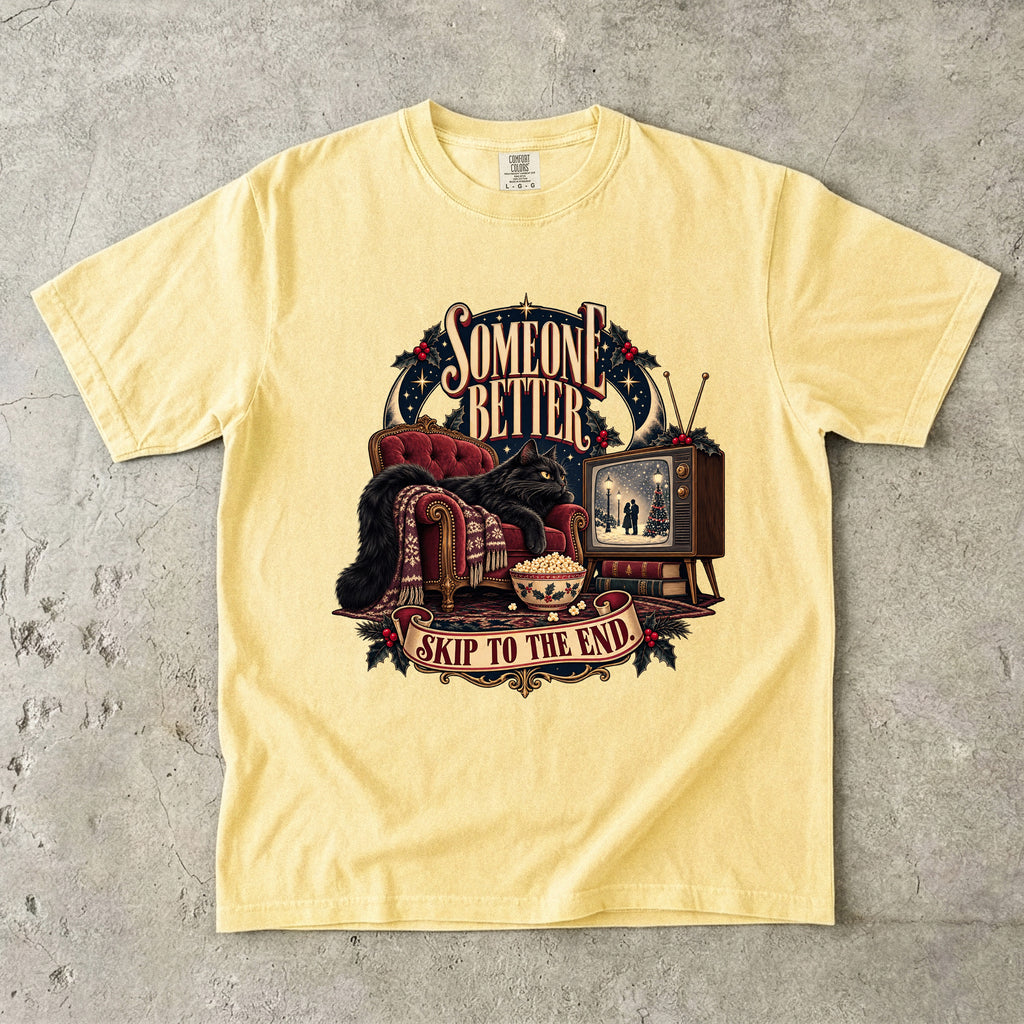 Someone Better Skip to the End Funny Christmas Movie Cat Shirt