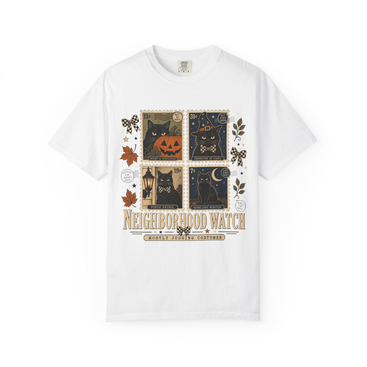 Neighborhood Watch Mostly Judging Costumes Shirt – Vintage Black Cat Stamp Halloween Tee, Comfort Colors