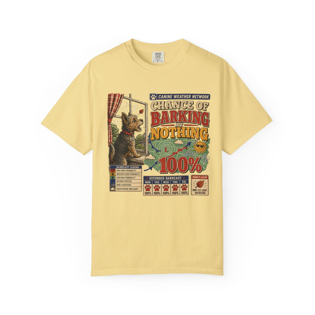 Chance of Barking Nothing Dog T-Shirt — Funny Weather Reporter Pet Tee