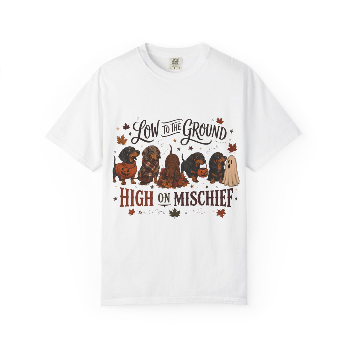 Low to the Ground High on Mischief Shirt – Dachshund Halloween Fall Tee, Vintage Wiener Dog Comfort Colors