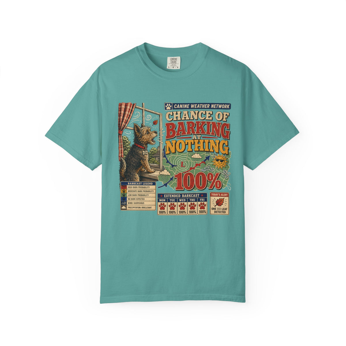 Chance of Barking Nothing Dog T-Shirt — Funny Weather Reporter Pet Tee