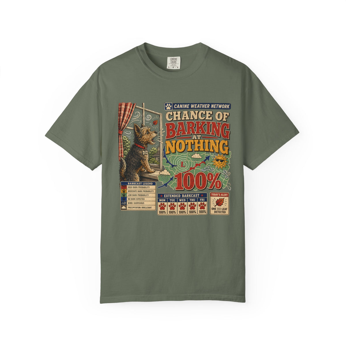 Chance of Barking Nothing Dog T-Shirt — Funny Weather Reporter Pet Tee