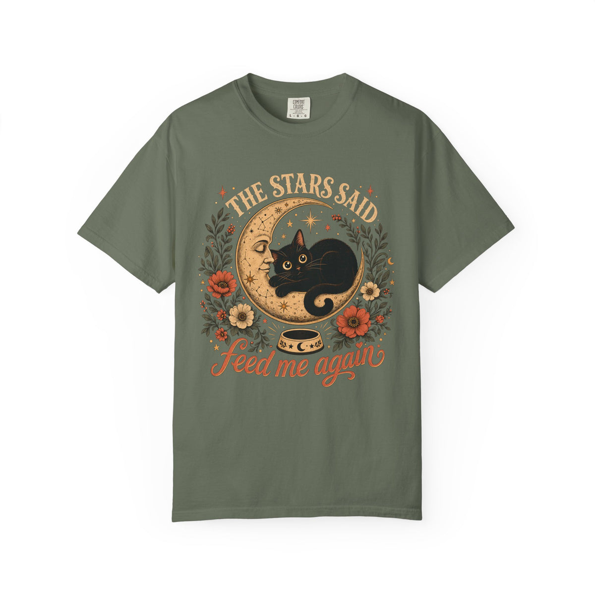 The Stars Said Feed Me Again Shirt, Funny Black Cat Moon Tee, Celestial Cat Mom Gift, Witchy Cat Lover T-Shirt, Comfort Colors