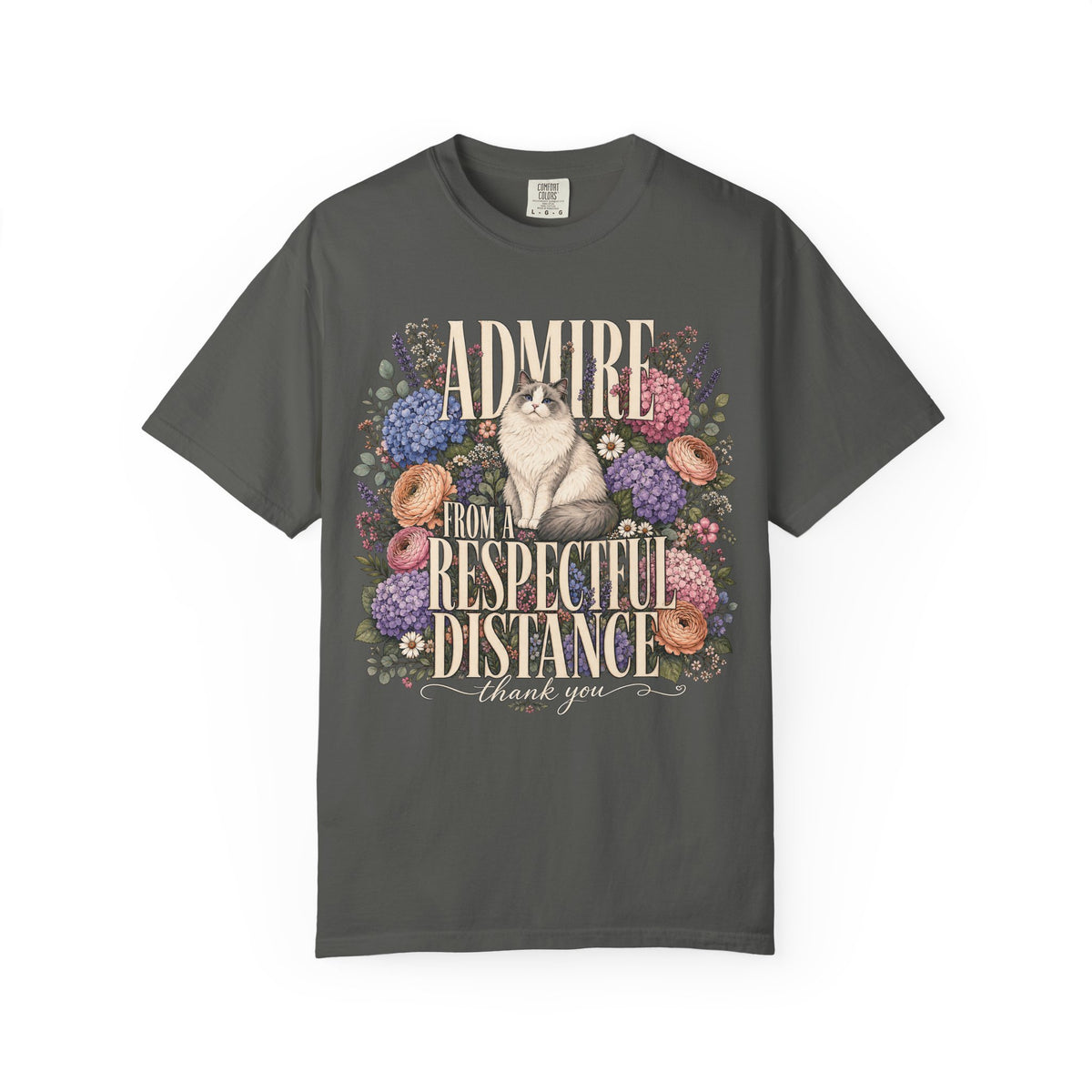 Admire From A Respectful Distance Shirt, Funny Cat Tee, Introvert Cat Mom Gift, Vintage Floral Cat Lover T-Shirt, Comfort Colors