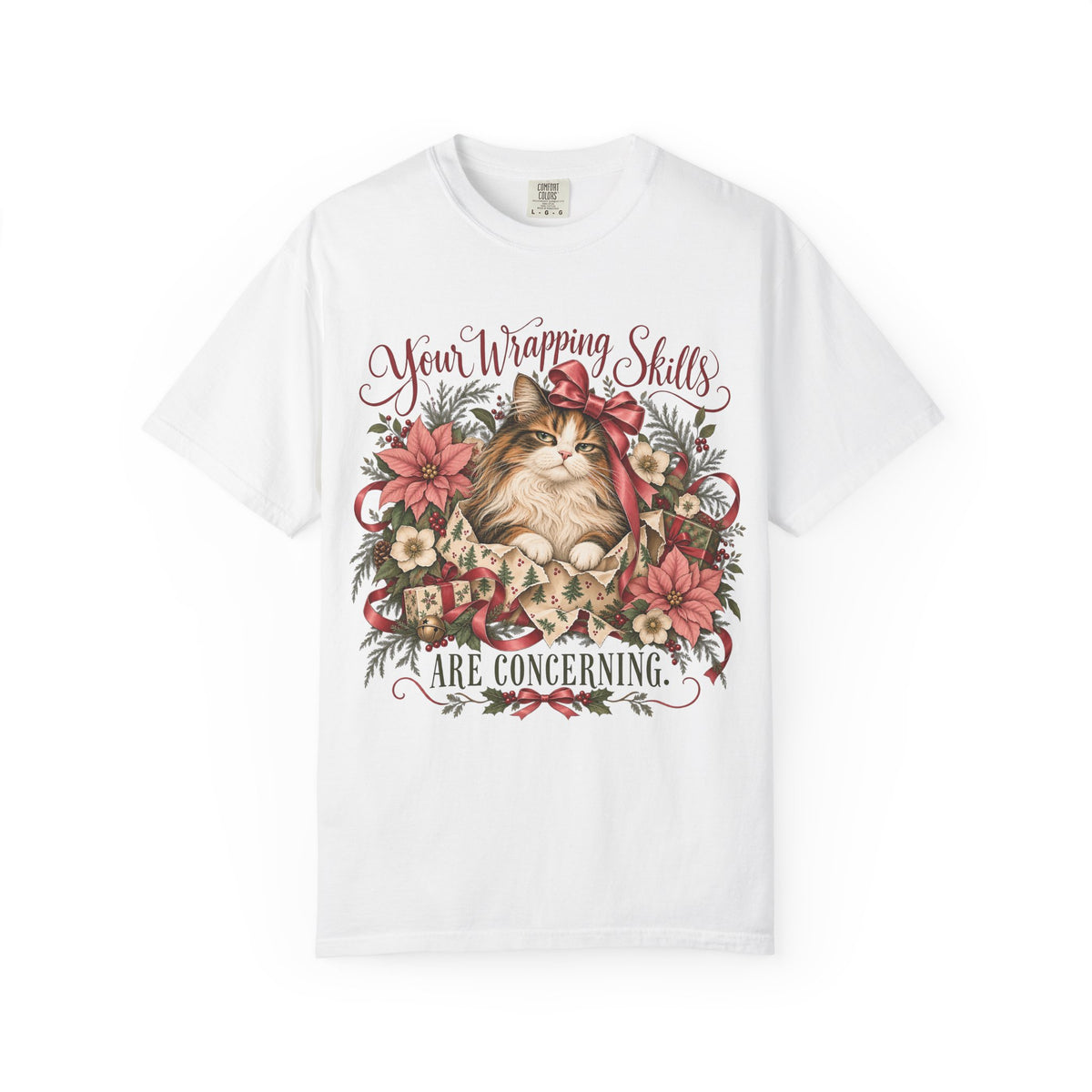 Your Wrapping Skills Are Concerning Funny Christmas Cat Shirt