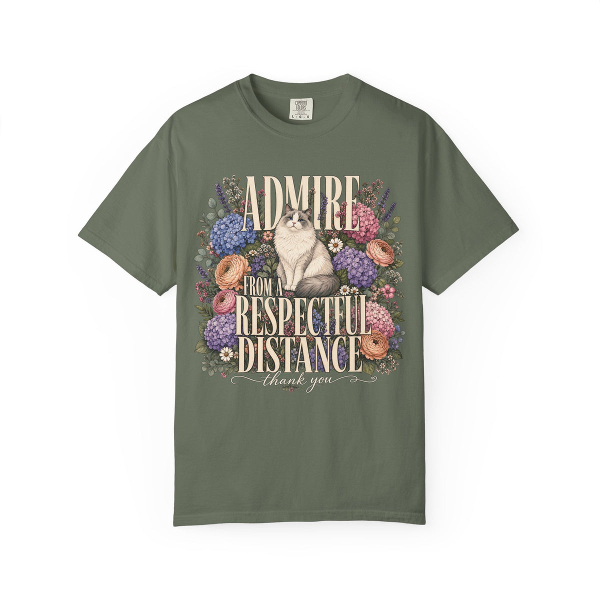Admire From A Respectful Distance Shirt, Funny Cat Tee, Introvert Cat Mom Gift, Vintage Floral Cat Lover T-Shirt, Comfort Colors