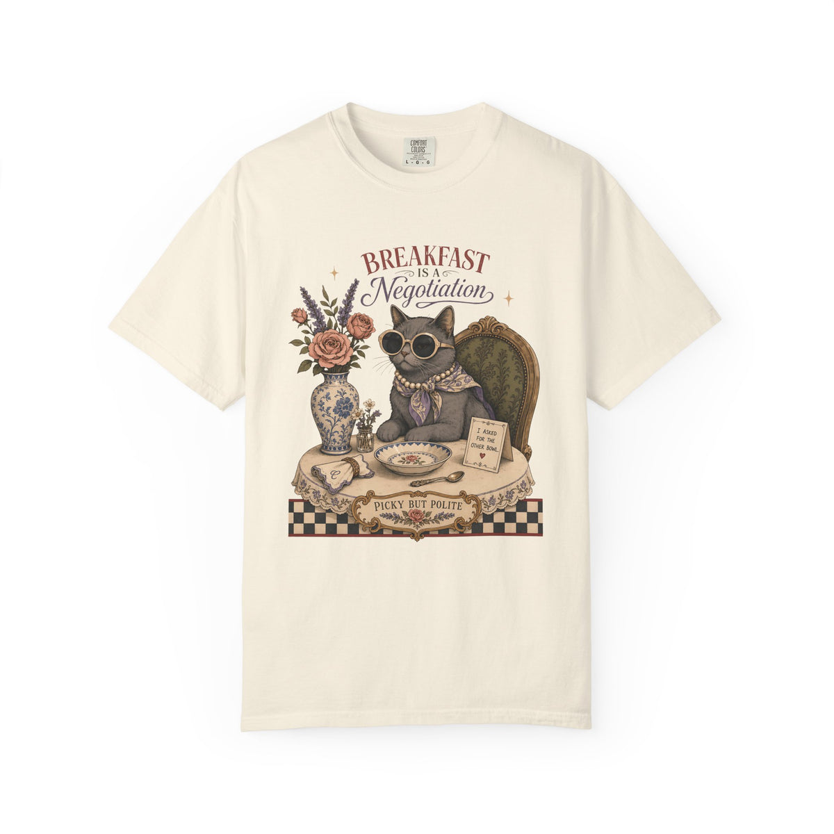 Breakfast Is A Negotiation Shirt, Funny Picky Cat Tee, Sassy Cat Mom Gift, Vintage Cat Lover T-Shirt, Comfort Colors