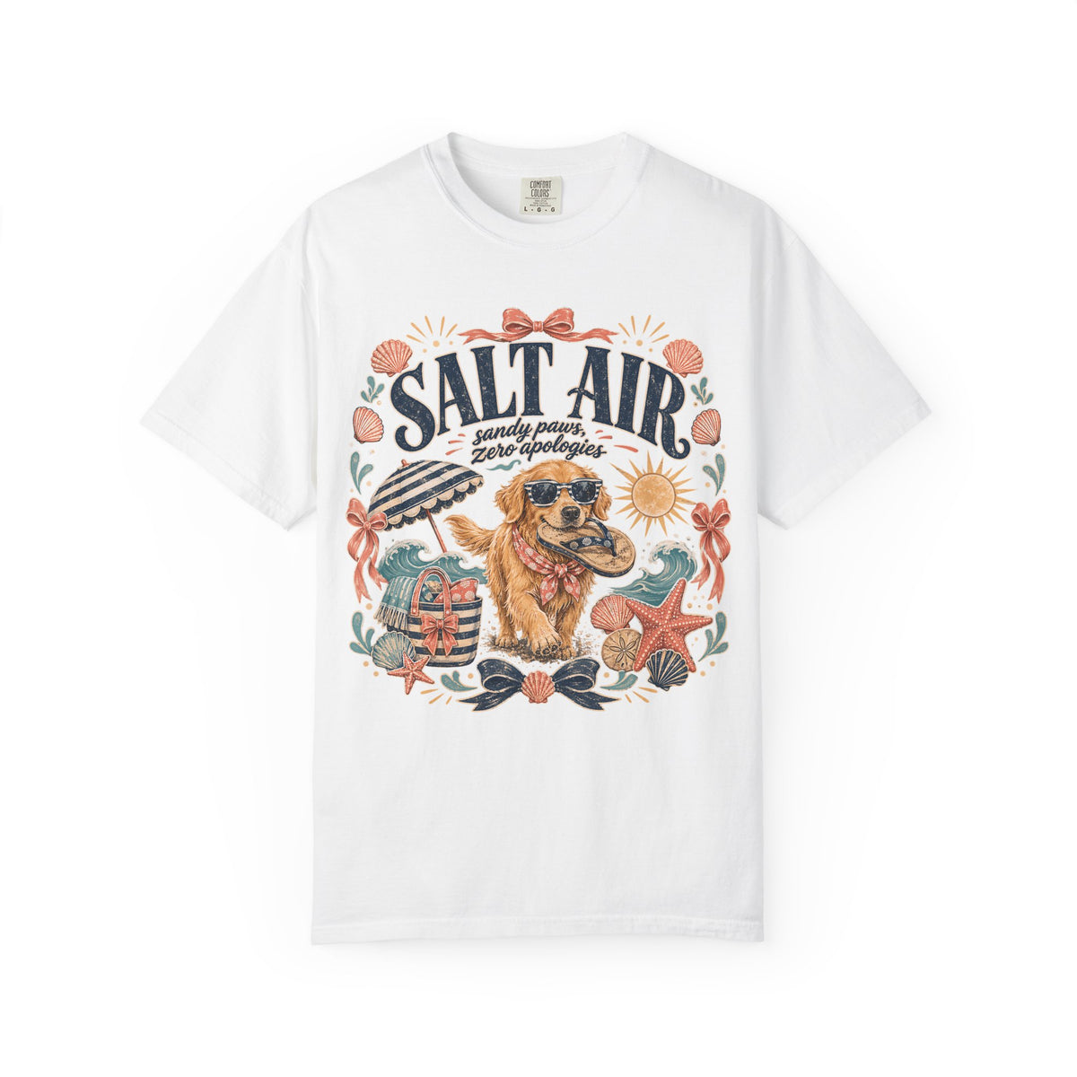 Salt Air Sandy Paws Zero Apologies T-Shirt | Funny Golden Retriever Beach Shirt | Summer Dog Lover Gift | Comfort Colors Unisex Tee