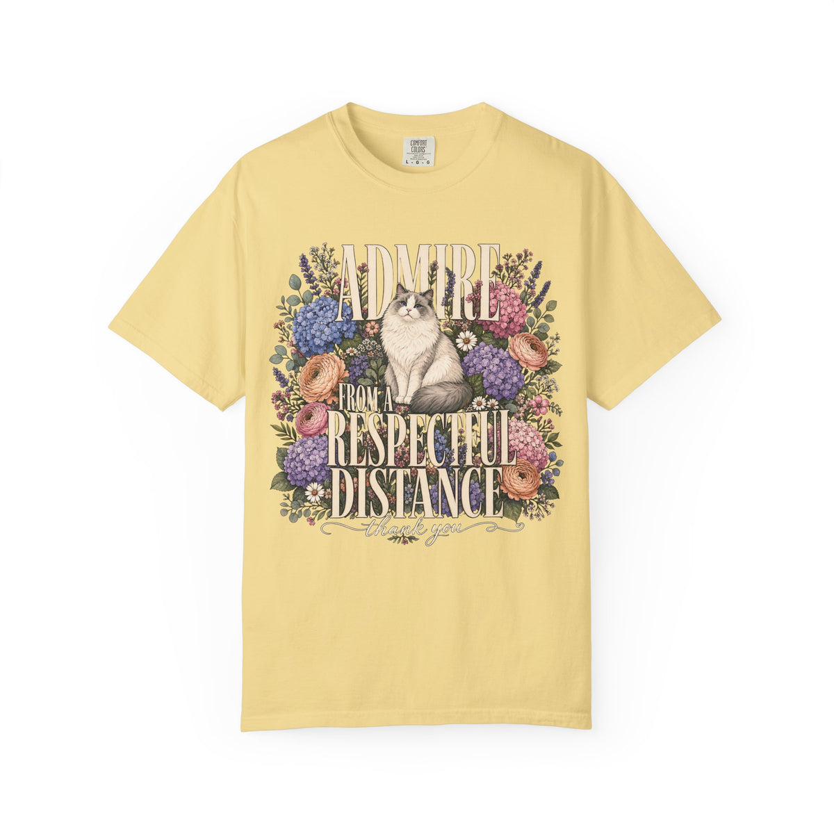 Admire From A Respectful Distance Shirt, Funny Cat Tee, Introvert Cat Mom Gift, Vintage Floral Cat Lover T-Shirt, Comfort Colors