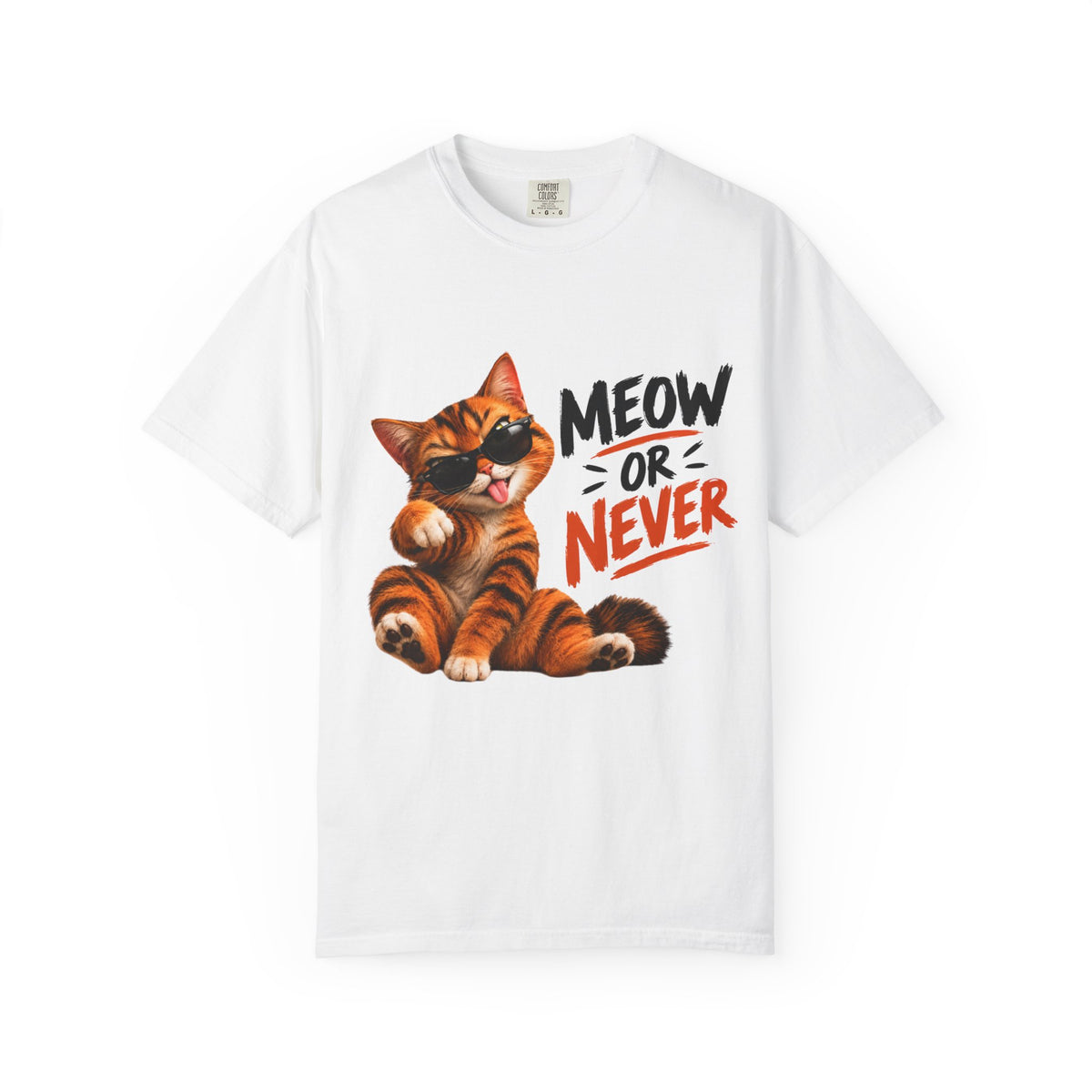 Meow or Never Cat T-Shirt — Cute Tabby Graphic Tee for Cat Lovers