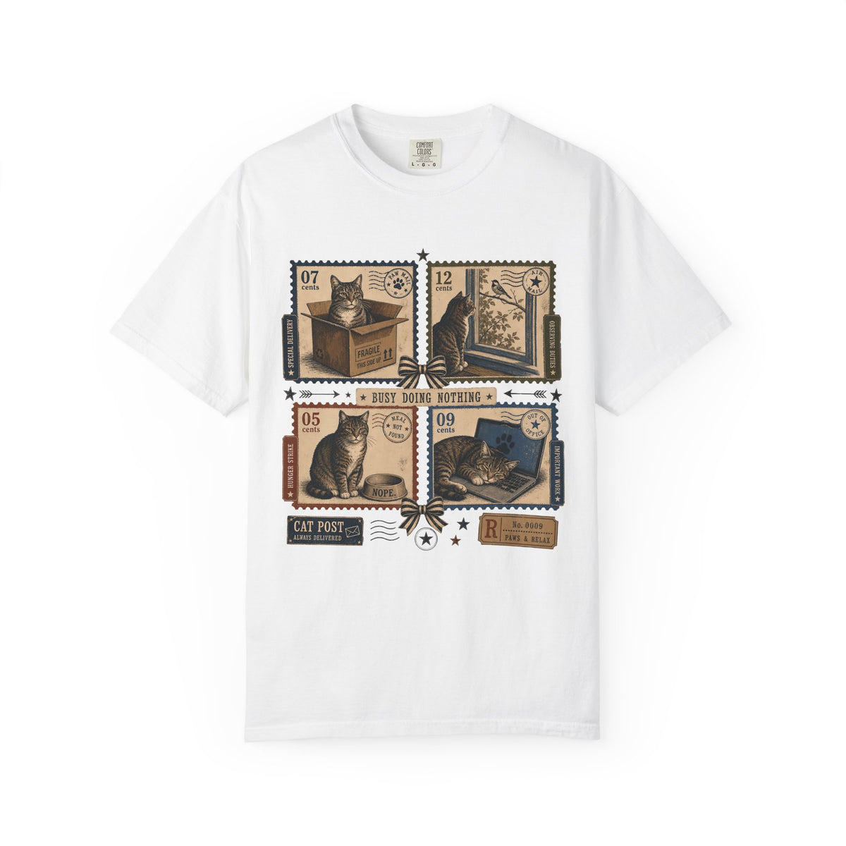 Busy Doing Nothing Cat Shirt, Funny Lazy Cat Tee, Vintage Cat Stamp Shirt, Cat Mom Gift, Retro Cat Lover T-Shirt, Comfort Colors