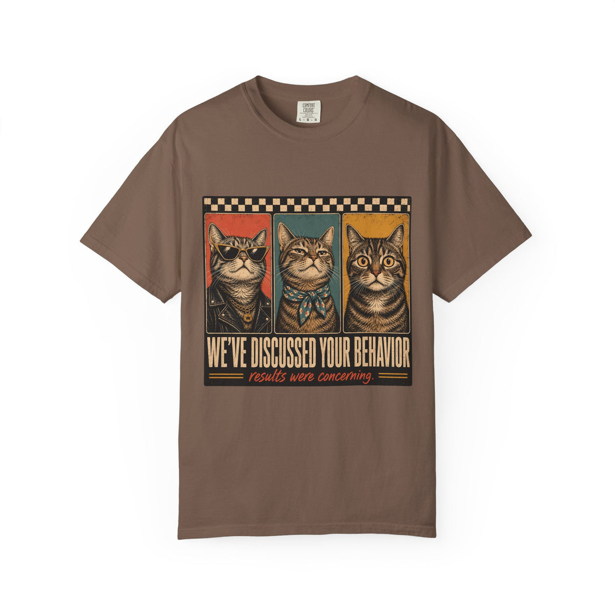 We've Discussed Your Behavior Results Were Concerning Shirt, Funny Cat Tee, Sarcastic Cat Mom Gift, Retro Cat Lover T-Shirt, Comfort Colors