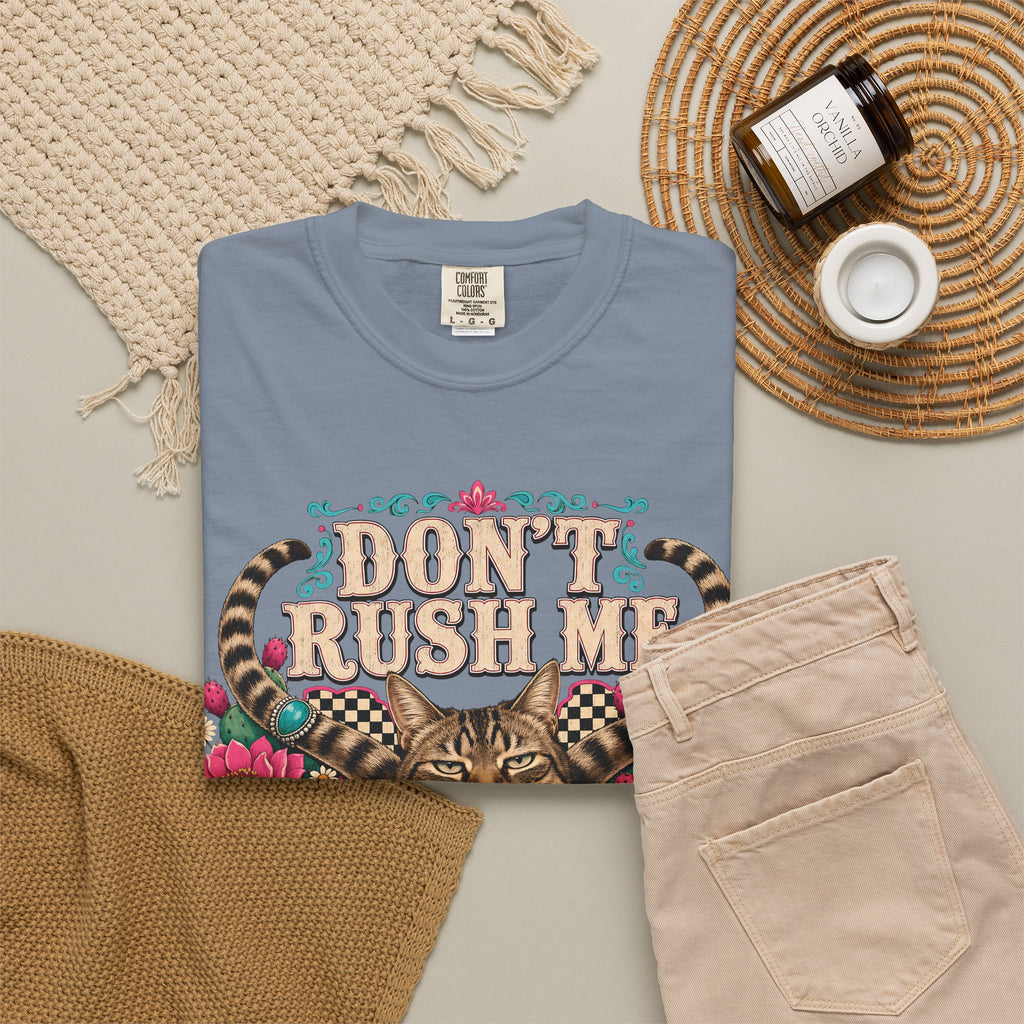 Don't Rush Me I'm Considering It Shirt, Funny Grumpy Tabby Cat Tee, Western Floral Cat Mom Gift, Sassy Cat Lover T-Shirt, Comfort Colors
