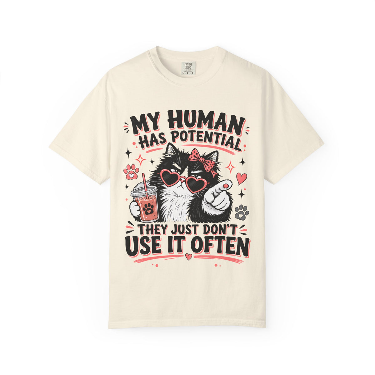 Cat Humor T-Shirt — "My Human Has Potential" Funny Cat Graphic Tee