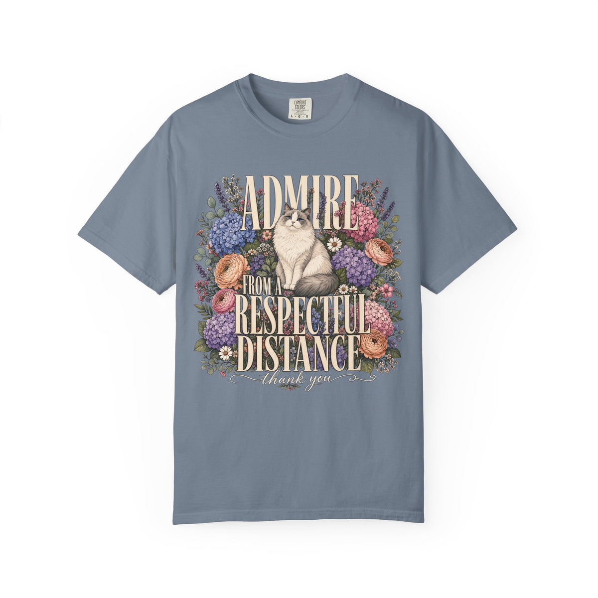 Admire From A Respectful Distance Shirt, Funny Cat Tee, Introvert Cat Mom Gift, Vintage Floral Cat Lover T-Shirt, Comfort Colors