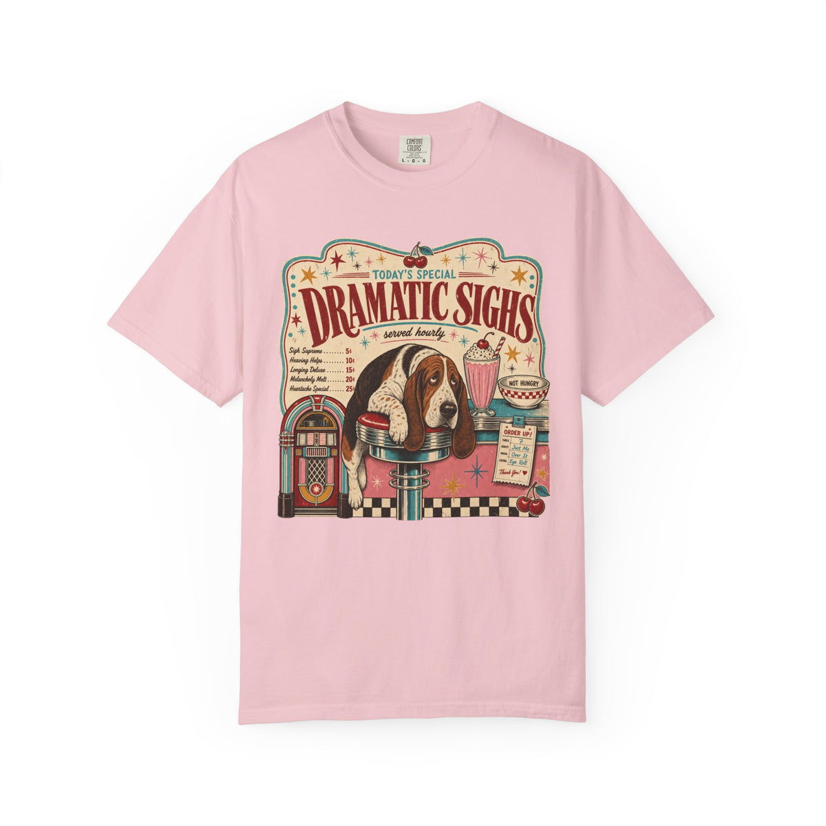 Retro Diner Dog T-Shirt — "Dramatic Sighs" Vintage Pet Graphic Tee