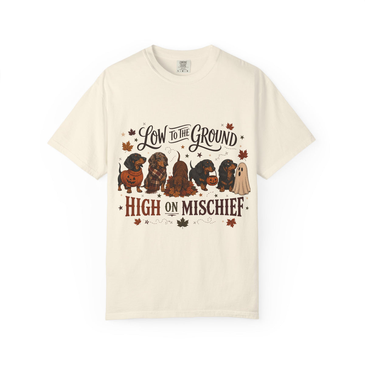 Low to the Ground High on Mischief Shirt – Dachshund Halloween Fall Tee, Vintage Wiener Dog Comfort Colors