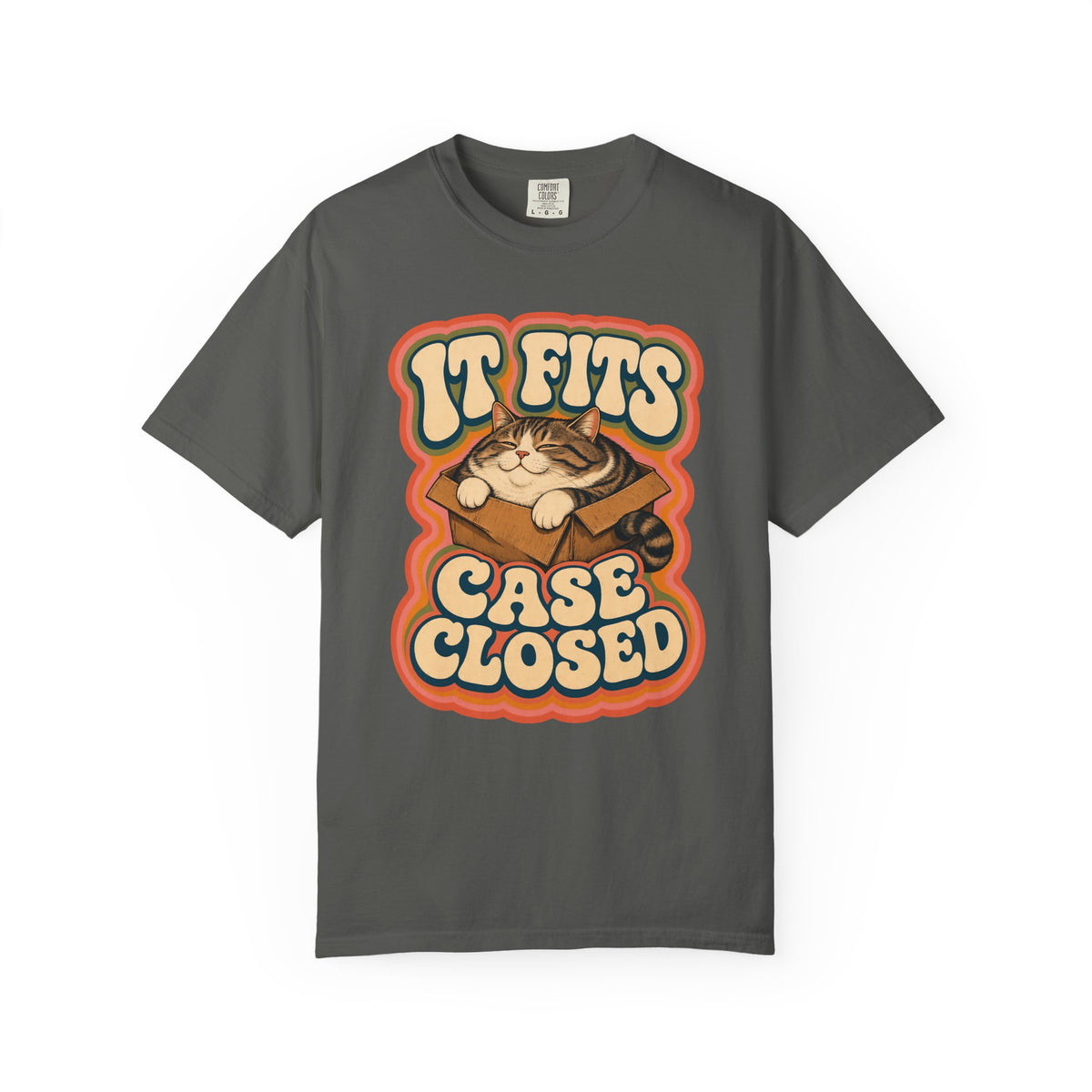 If It Fits Case Closed Shirt, Funny Cat In A Box Tee, Chubby Tabby Cat Mom Gift, Retro 70s Cat Lover T-Shirt, Comfort Colors