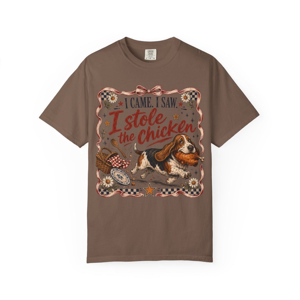 I Came I Saw I Stole the Chicken T-Shirt | Funny Basset Hound Shirt | Dog Lover Picnic Gift | Comfort Colors Unisex Tee