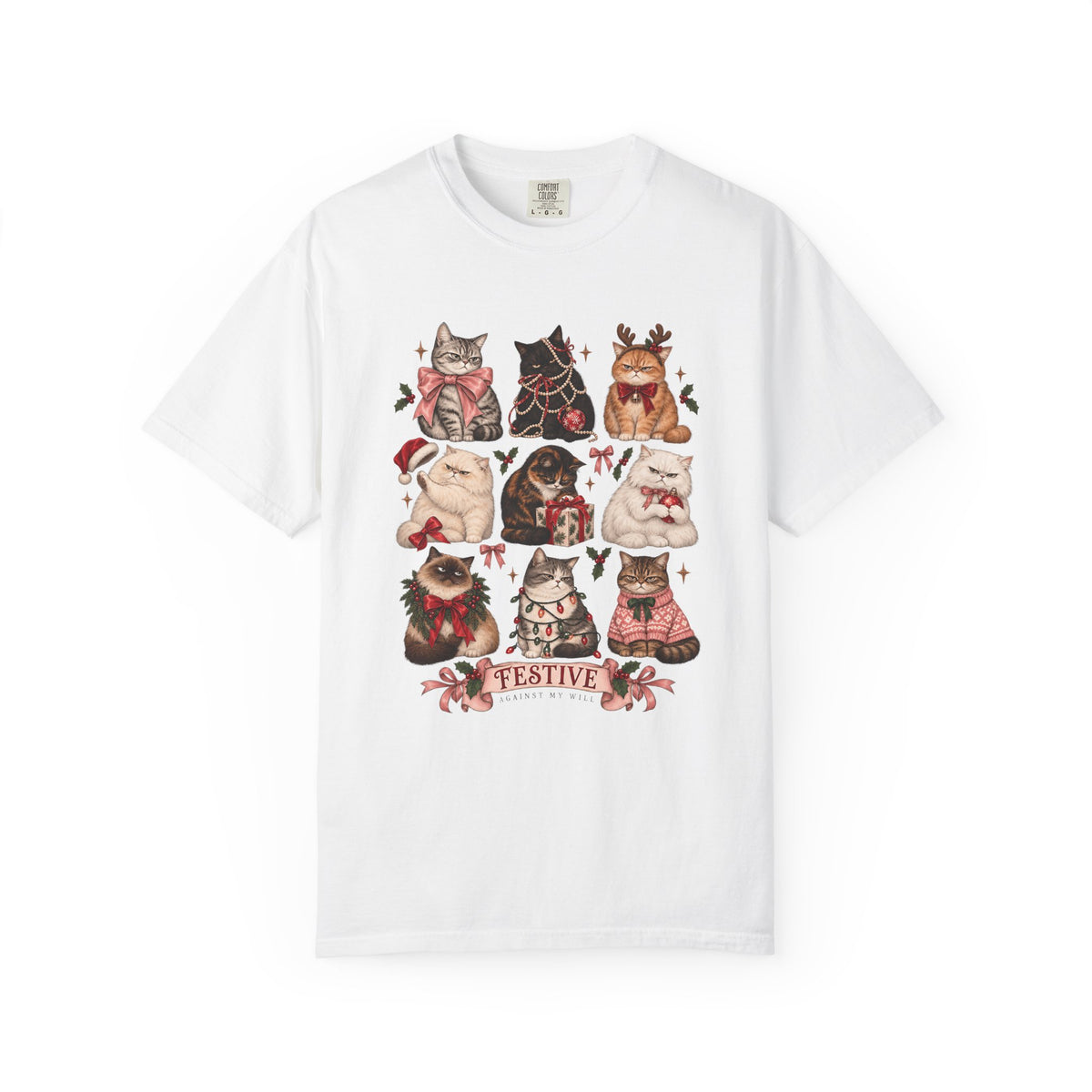 Cute Christmas Cat Shirt - Festive Grumpy Cats Coquette Tee