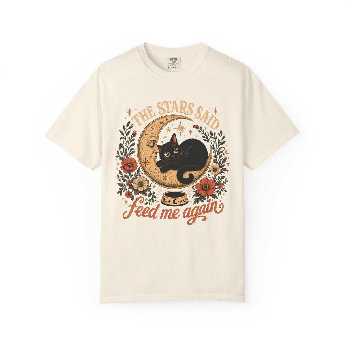 The Stars Said Feed Me Again Shirt, Funny Black Cat Moon Tee, Celestial Cat Mom Gift, Witchy Cat Lover T-Shirt, Comfort Colors