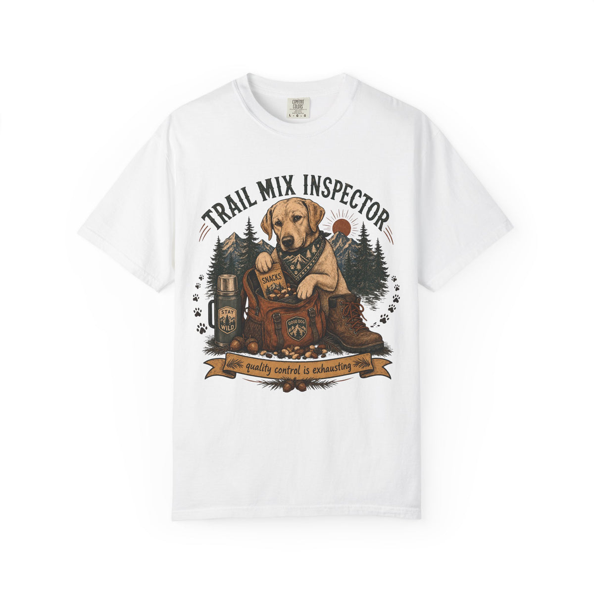 Trail Mix Inspector T-Shirt | Funny Yellow Lab Hiking Shirt | Camping Dog Lover Gift | Comfort Colors Unisex Tee