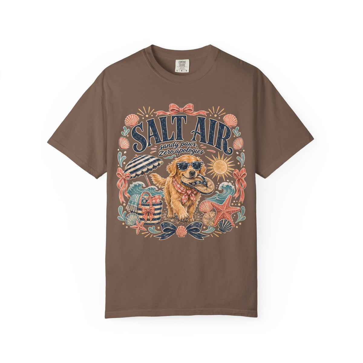 Salt Air Sandy Paws Zero Apologies T-Shirt | Funny Golden Retriever Beach Shirt | Summer Dog Lover Gift | Comfort Colors Unisex Tee