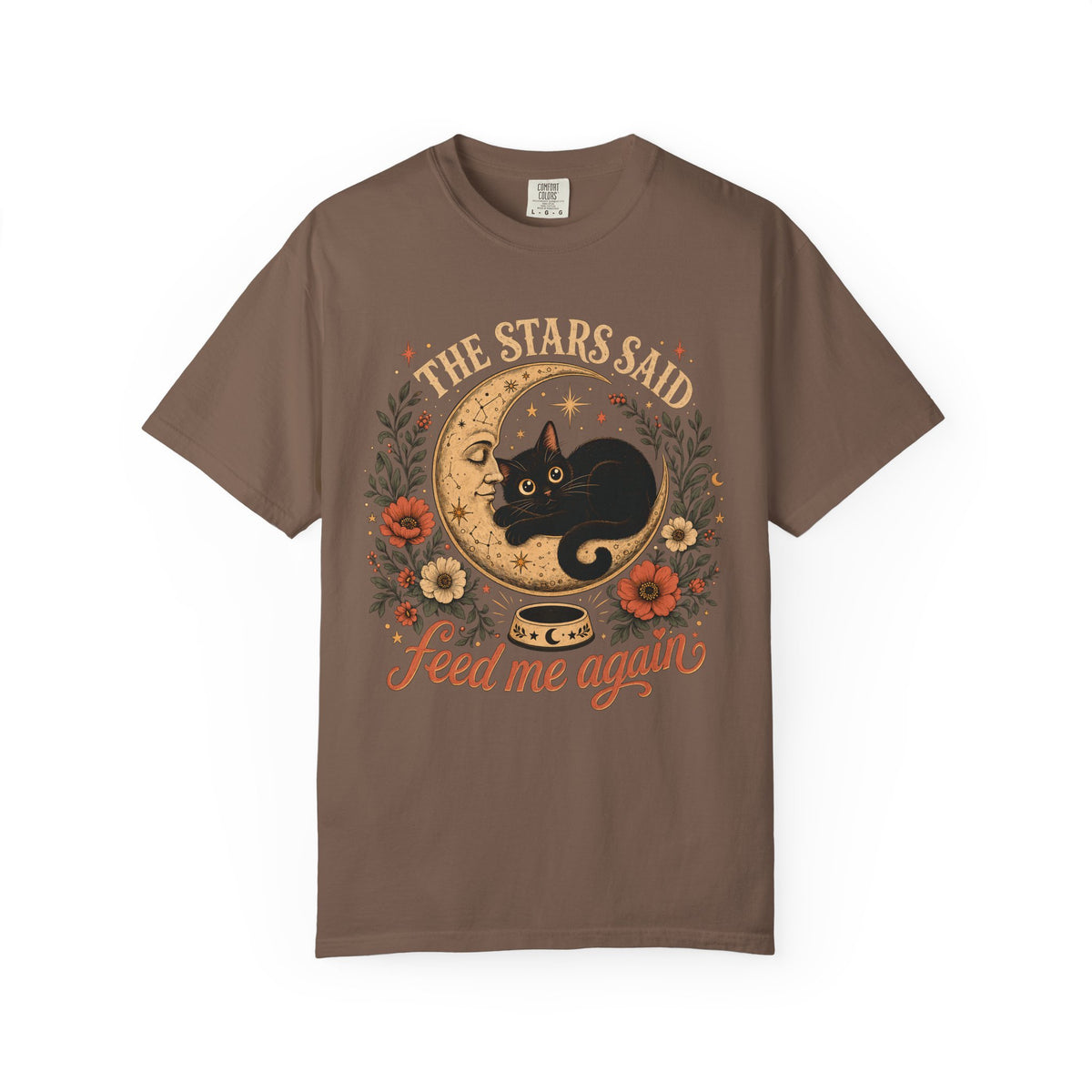 The Stars Said Feed Me Again Shirt, Funny Black Cat Moon Tee, Celestial Cat Mom Gift, Witchy Cat Lover T-Shirt, Comfort Colors