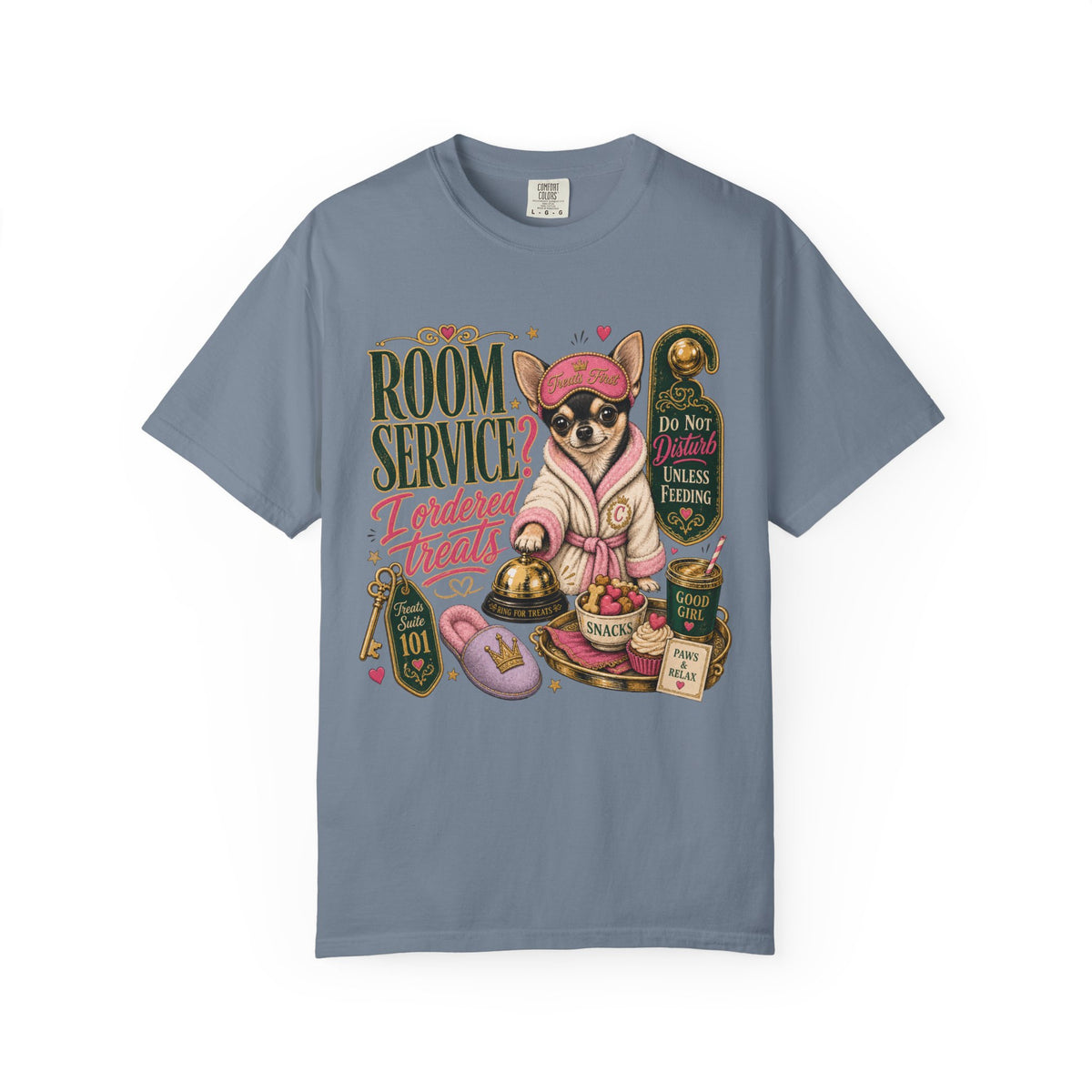 Room Service Treats T‑Shirt — Cute French Bulldog in Robe Graphic Tee