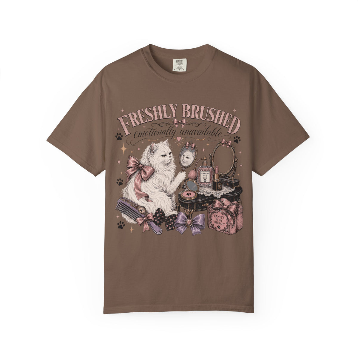 Freshly Brushed Emotionally Unavailable T-Shirt | Funny White Cat Shirt | Vanity Aesthetic Cat Lover Gift | Comfort Colors Unisex Tee